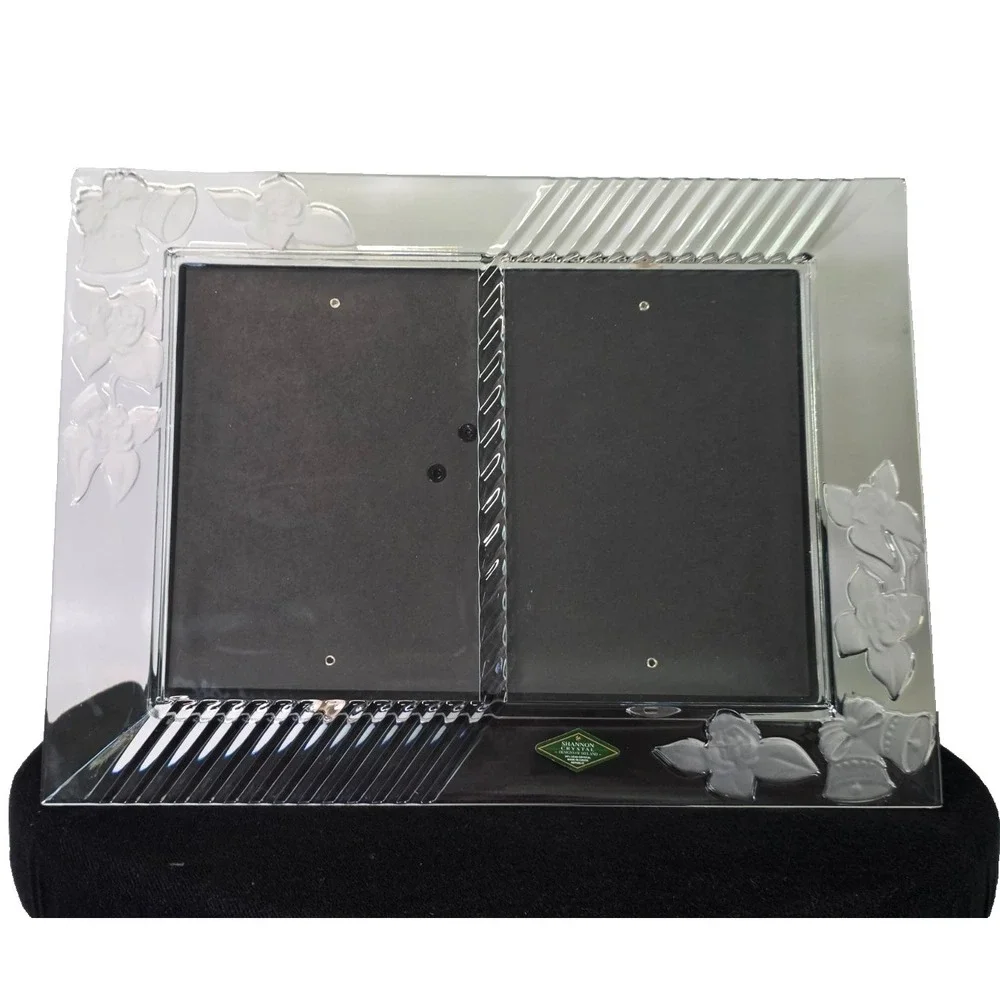 Shannon‎ Crystal Double Picture Frame With Flowers and Bells 24% Lead Crystal